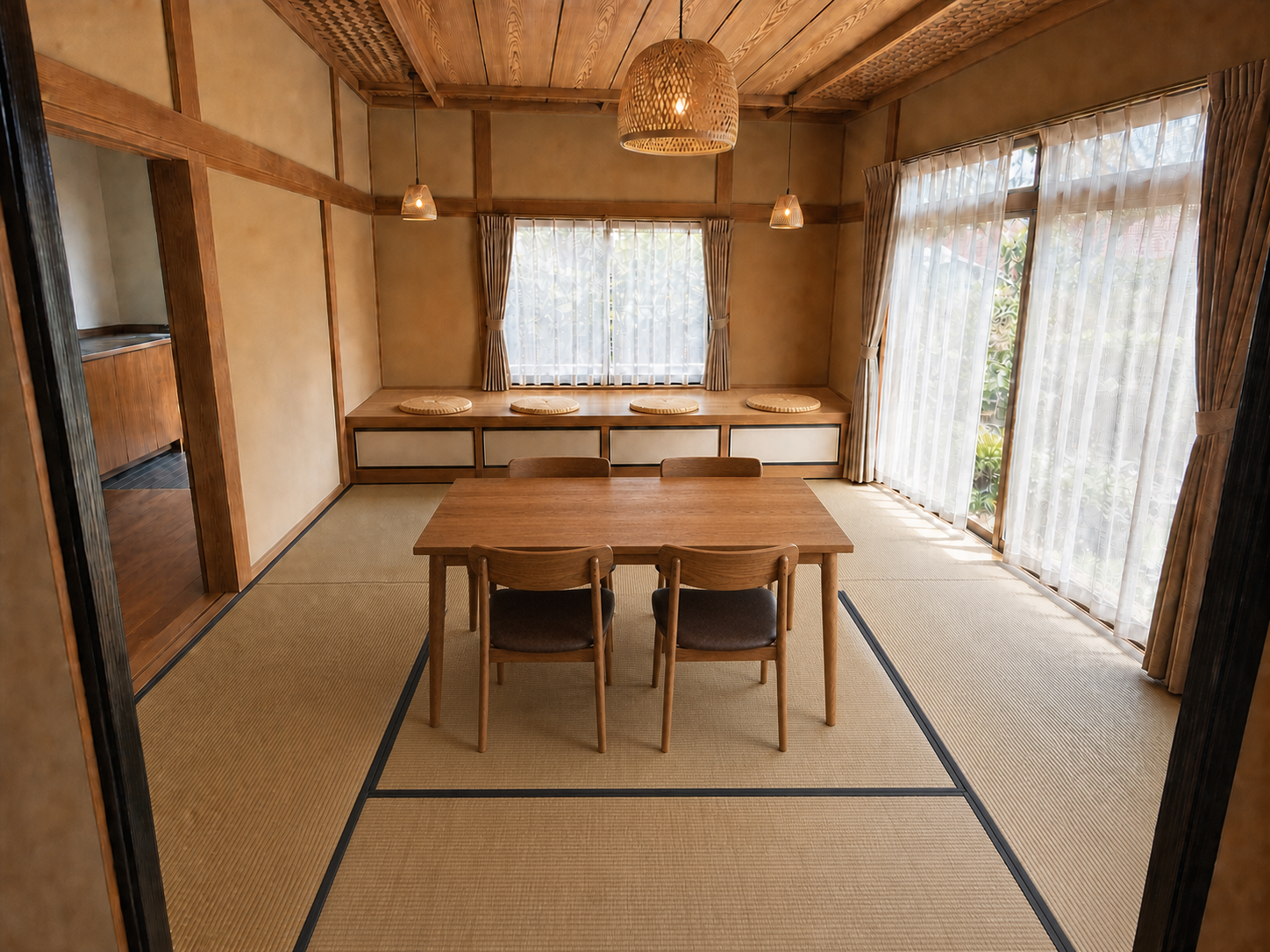 庭の緑が見える立花の小部屋